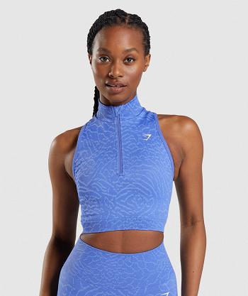 Gymshark Adapt Animal Seamless 1/2 Zip Beskurna Toppar Dam Blå | SE 2590TCE